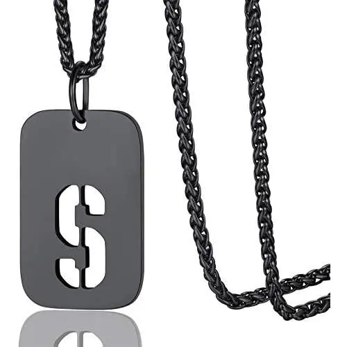 ChainsPro A to Z Captial Initial Military Army Dog Tag with Chain-22+2'' Adjustable, Teenage Boy Necklace, 316L Stainless Steel/ 18K Gold Plated/Black (Send Gift Box)