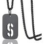 ChainsPro A to Z Captial Initial Military Army Dog Tag with Chain-22+2'' Adjustable, Teenage Boy Necklace, 316L Stainless Steel/ 18K Gold Plated/Black (Send Gift Box)