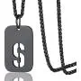 ChainsPro A to Z Captial Initial Military Army Dog Tag with Chain-22+2'' Adjustable, Teenage Boy Necklace, 316L Stainless Steel/ 18K Gold Plated/Black (Send Gift Box)