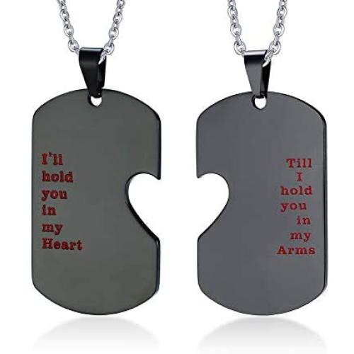 PJ Stainless Steel Ill Hold You in My Heart Puzzle Piece Heart Matching Couple Dog Tag Necklace