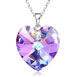 AN JING ZHI Love Heart Necklaces for Women Girls Silver Tone Birthstone Crystals Necklace Mothers Day Anniversary Jewelry Birthday Gifts for Mom/Wife/Sister