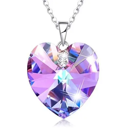 AN JING ZHI Love Heart Necklaces for Women Girls Silver Tone Birthstone Crystals Necklace Mothers Day Anniversary Jewelry Birthday Gifts for Mom/Wife/Sister