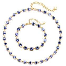 Evil Eye Choker Necklace and Bracelet Set for Women Blue Evil Eye Bracelets for Girls