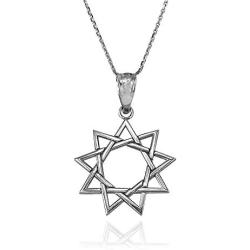 Sterling Silver Bahai Nine Point Star Pendant Necklace