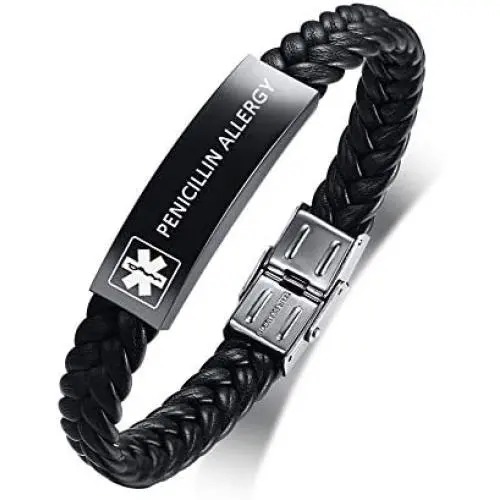 XUANPAI Personalized Custom Medical Alert Emergency Braided Leather Wristband ICE ID Bracelet for Men Boys XUANPAI Personalized Custom Medical Alert Emergency Braided Leather Wristband ICE ID Bracelet for Men Boys