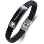 XUANPAI Personalized Custom Medical Alert Emergency Braided Leather Wristband ICE ID Bracelet for Men Boys