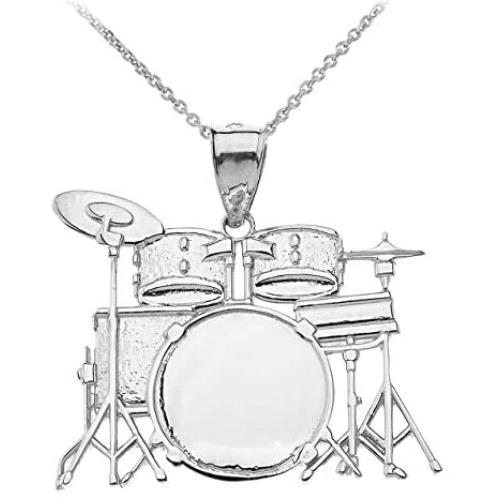 925 Sterling Silver Miniature Drum Set Music Charm Pendant Necklace