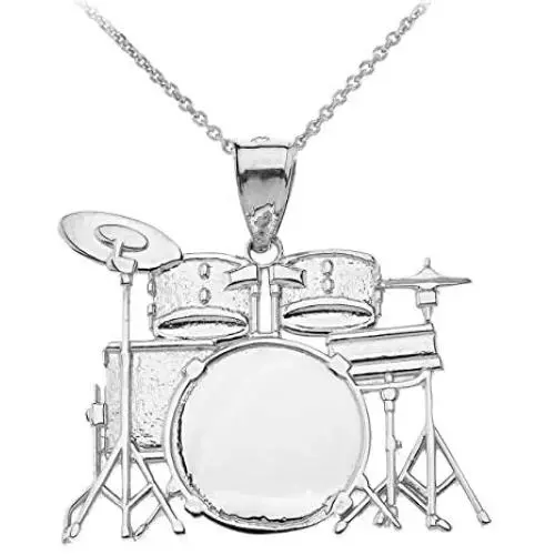 925 Sterling Silver Miniature Drum Set Music Charm Pendant Necklace 925 Sterling Silver Miniature Drum Set Music Charm Pendant Necklace