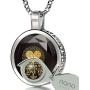 925 Sterling Silver I Love You Necklace 24k Gold Inscribed in 120 Languages Including Sign Language in Miniature Text on Brilliant Round Cut Cubic Zirconia Gemstone Halo Pendant, 18'' Rolo Chain