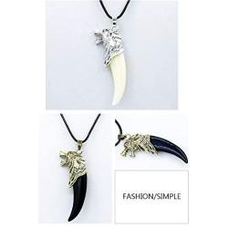 JczR.Y Vintage Spike Wolf Head Leather Rope Pendant Necklace Men Retro Antique Wolf Fang Tooth Necklace for Fashion Animal Tooth Pendant Jewelry