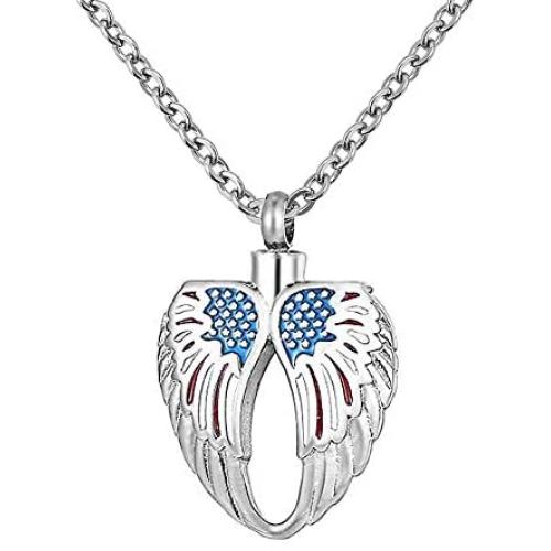 Casa De Novia Jewelry Angel Wing Urn Necklace for Ashes Cremation Jewelry Memorial Keepsake Stainless Steel Pendant