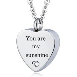 KnSam Urn Necklace for Women Men Heart Customize Sentence Ash Keepsake Cremation Memorial Pendant Silver