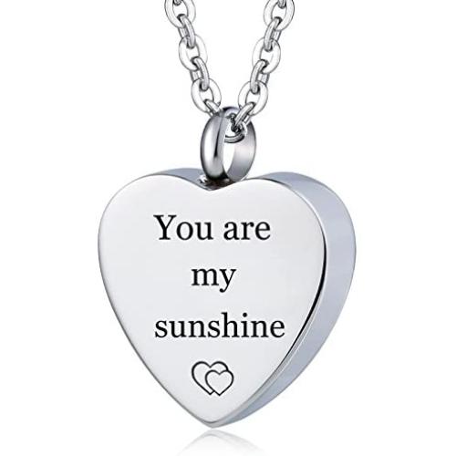 KnSam Urn Necklace for Women Men Heart Customize Sentence Ash Keepsake Cremation Memorial Pendant Silver