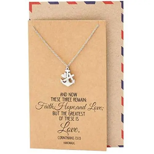 Quan Jewelry Faith Hope and Love Necklace with Heart Anchor Cross Crucifix Pendant, Nautical Pirate Inspired Charm, Religious Jewelry, Gifts for Women with Inspirational Quote on Greeting Card Quan Jewelry Faith Hope and Love Necklace with Heart Anchor Cross Crucifix Pendant, Nautical Pirate Inspired Charm, Religious Jewelry, Gifts for Women with Inspirational Quote on Greeting Card