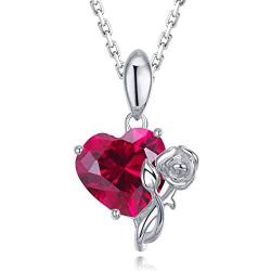 HAOSG 925 Sterling Sliver Rose & Love Heart Birthstone Necklace Created Amethyst February Birthday Valentines Day Jewelry Gifts for Women Girls Her, 16''+2'' Adjustable Chain