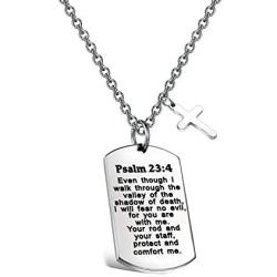 FUSTMW Psalm 23:4 Bible Verse Dog Tag Keyring/Necklace Christian Jewelry Religious Inspirational Gift