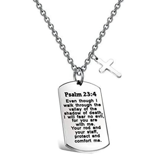 FUSTMW Psalm 23:4 Bible Verse Dog Tag Keyring/Necklace Christian Jewelry Religious Inspirational Gift