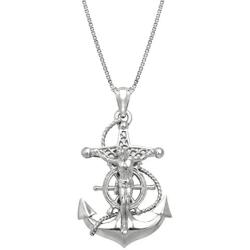 Honolulu Jewelry Company Sterling Silver Crucified Jesus on an Anchor Necklace Pendant with 18'' Box Chain