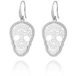 Dangle Earring for Women,Halloween Skull Drop Earring Girls Gold Silver Earrings with CZ Crystal Stainless Steel Earring