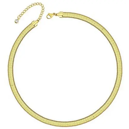 Flat Snake Chain Herringbone Necklace - 14K Gold/Silver Plated 4MM/6MM Flat Snake Chain Herringbone Choker Necklace Adjustable Snake Chain Necklace for Women Simple Dainty Jewelry 14”/16”/18”