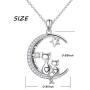 FLYOW Cat Necklace for Women Sterling Silver Double Lovely Cats on Moon Animal Crescent Moon Jewelry Gift for Lady Lovers