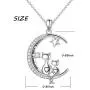 FLYOW Cat Necklace for Women Sterling Silver Double Lovely Cats on Moon Animal Crescent Moon Jewelry Gift for Lady Lovers
