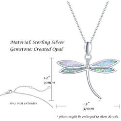 FANCIME October Birthstone White/Yellow Gold Plated Sterling Silver Opal Dragonfly Necklace Long Chain Charm Dainty Pendant Jewelry for Women Girls 16''+2''