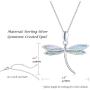 FANCIME October Birthstone White/Yellow Gold Plated Sterling Silver Opal Dragonfly Necklace Long Chain Charm Dainty Pendant Jewelry for Women Girls 16''+2''