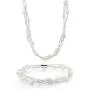 Gem Stone King Twisted White Cultured Freshwater Pearl 16 Inch Necklace for Women and 7 Inch Bracelet with Magnetic Clasp