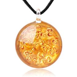 SUVANI Hand Blown Glass Jewelry Shimmering Art Fire Lava Round Pendant Necklace, 18”-20”