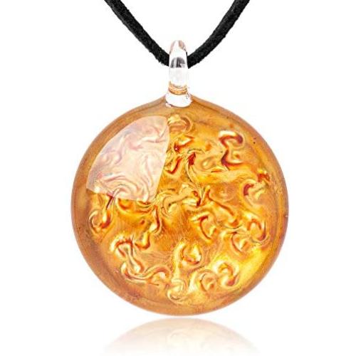 SUVANI Hand Blown Glass Jewelry Shimmering Art Fire Lava Round Pendant Necklace, 18”-20”