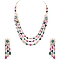 Ratnavali Jewels Cubic Zirconia Gorgeous Wedding Bridal Multi Strand Necklace Dangle Earrings Jewelry Set
