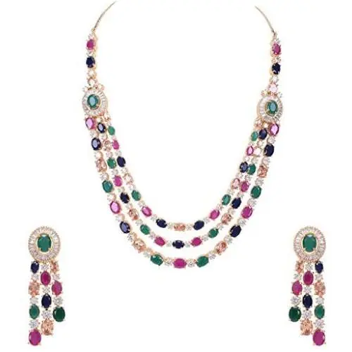 Ratnavali Jewels Cubic Zirconia Gorgeous Wedding Bridal Multi Strand Necklace Dangle Earrings Jewelry Set Ratnavali Jewels Cubic Zirconia Gorgeous Wedding Bridal Multi Strand Necklace Dangle Earrings Jewelry Set