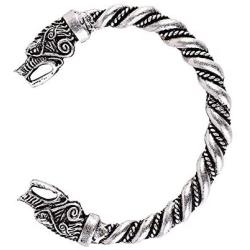 Viking Wolf Bracelet Fenrir Wolf Bracelet Bangle Twisted Wire Pagan Bracelet Bag Package (antique silver)