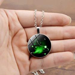 JczR.Y Twelve Luminous Constellations Necklace Pendant for Women Retro Zodiac Glowing Time Gemstone Ball Necklace Fashion Christmas Jewelry Gift