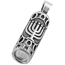 Jerusalem Pearls Silver 925 Pendant of Mezuzah & Scroll with Israel Menorah Symbol