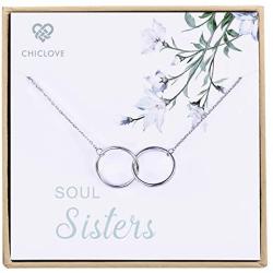 Soul Sisters Necklace, Graduation Gifts for Sister - Sterling Silver Two-Circle Pendant Necklace Engraved''Soul Sister''