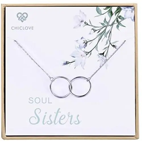 Soul Sisters Necklace, Graduation Gifts for Sister - Sterling Silver Two-Circle Pendant Necklace Engraved''Soul Sister'' Soul Sisters Necklace, Graduation Gifts for Sister - Sterling Silver Two-Circle Pendant Necklace Engraved''Soul Sister''