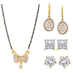 Efulgenz Fashion Jewelry Set of Indian CZ Mangalsutra Pendant Necklace Stud & Hoop Earrings