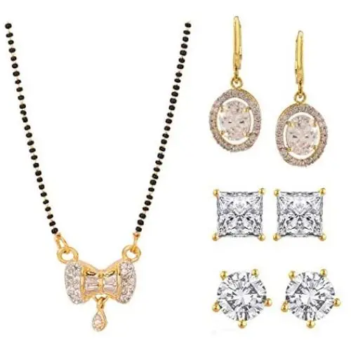 Efulgenz Fashion Jewelry Set of Indian CZ Mangalsutra Pendant Necklace Stud & Hoop Earrings Efulgenz Fashion Jewelry Set of Indian CZ Mangalsutra Pendant Necklace Stud & Hoop Earrings