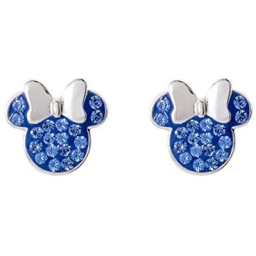 Disney Minnie Mouse Birthstone Jewelry for Women and Girls, Sterling Silver Pave Crystal Stud Earrings