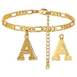 ChainsHouse Ankle Bracelets for Women Initial Anklet, 4.5MM 18K Gold Figaro Cuban Link Anklet Bracelet, Custom Name Gold Anklet with Initials, 22-27CM Adjustable, Send Gift Box