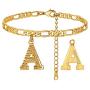 ChainsHouse Ankle Bracelets for Women Initial Anklet, 4.5MM 18K Gold Figaro Cuban Link Anklet Bracelet, Custom Name Gold Anklet with Initials, 22-27CM Adjustable, Send Gift Box