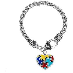 Autism Awareness Bracelets Puzzle Jigsaw Love Heart Cross Charm Bracelet Teach Love Autism Puzzle Pieces Classic Charms Bracelet Autism Awareness Jewelry Appreciation Gift for Autistic Population