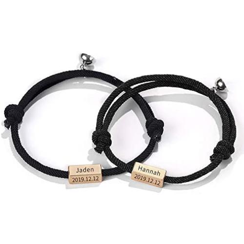Mutual Attraction Rope Braided Couple Bracelets Charm Pendants with Magnetic Bells 2 PCS Gift Jewelry Set for Women Men …