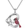 925 Sterling Silver Engrave Always in My Heart Angel Red Bird Cardinal Pendant Necklace and Ring Sympathy Gift for Women Girls