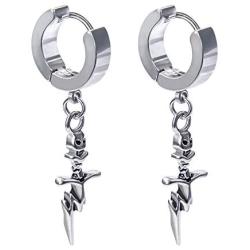YC_jewelry Men Women Stainless Steel Skull Dangle Hinged Hoop Earrings Piercing Hoop Huggie Dangle Drop Earrings for Men Women