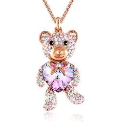 GEORGE · SMITH Brother Bear Animal Necklace Purple Heart Teddy Pendant Necklace with Crystals from Austria, Birthday Gifts for Daughter Teen Girls Girlfriend