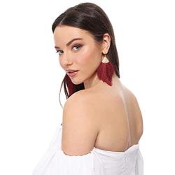 MIRMARU Fringe Tassel Silky Thread Dangle Drop Metal Hook Earrings-Drop Dangle Statement Earrings