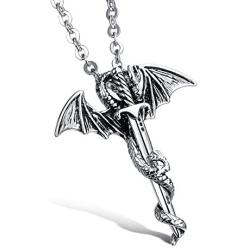 Godyce Dragon Sword Pendant Necklace Stainless Steel Men Vintage Jewelry
